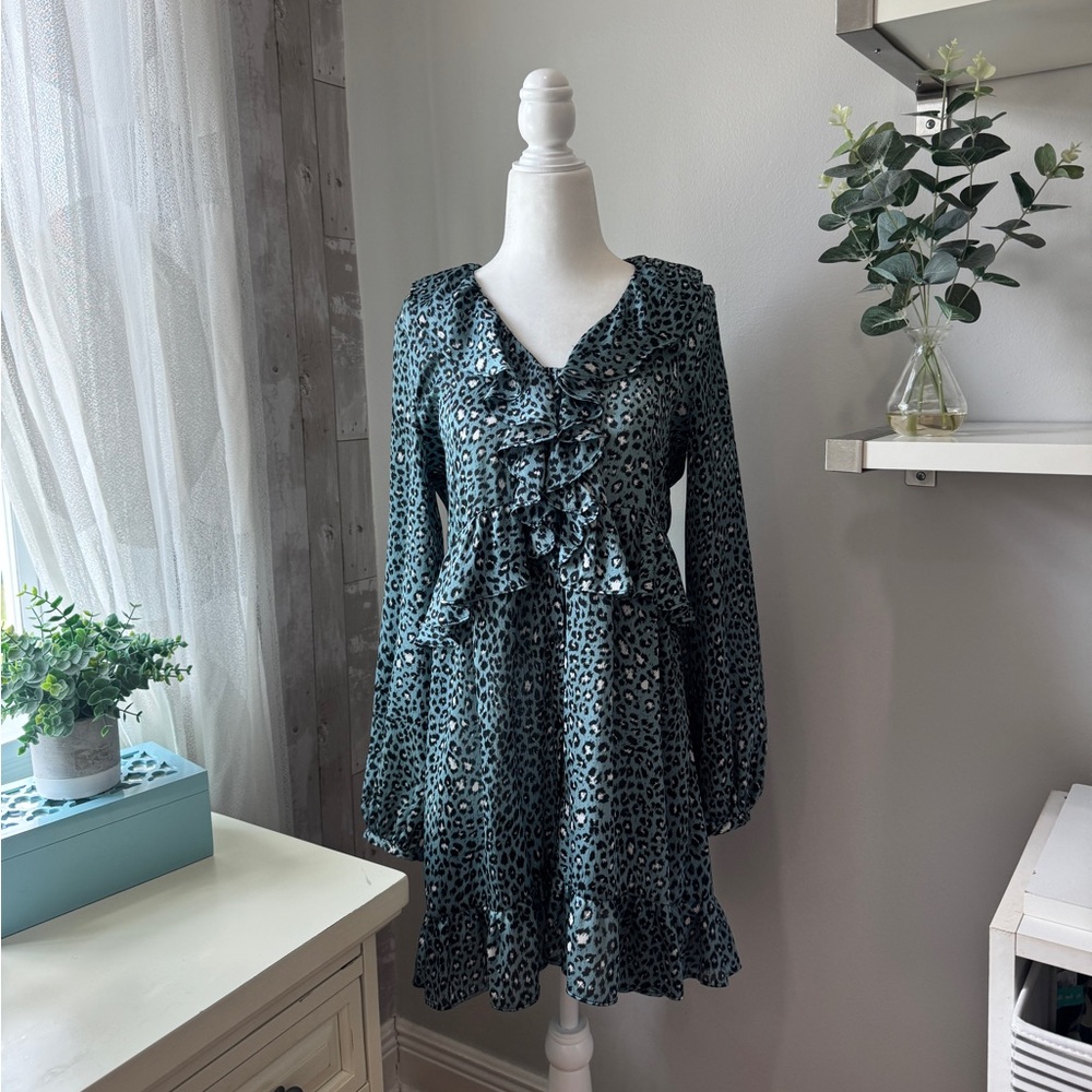 Zara Blue leopard print ruffle dress